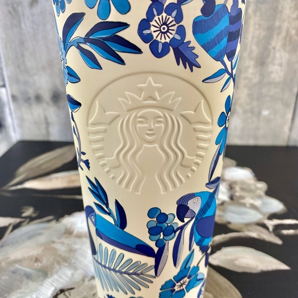 NWT Starbucks Farm Rio Limited Edition Blue & White Tropical Print Tumbl… - Picture 5 of 11